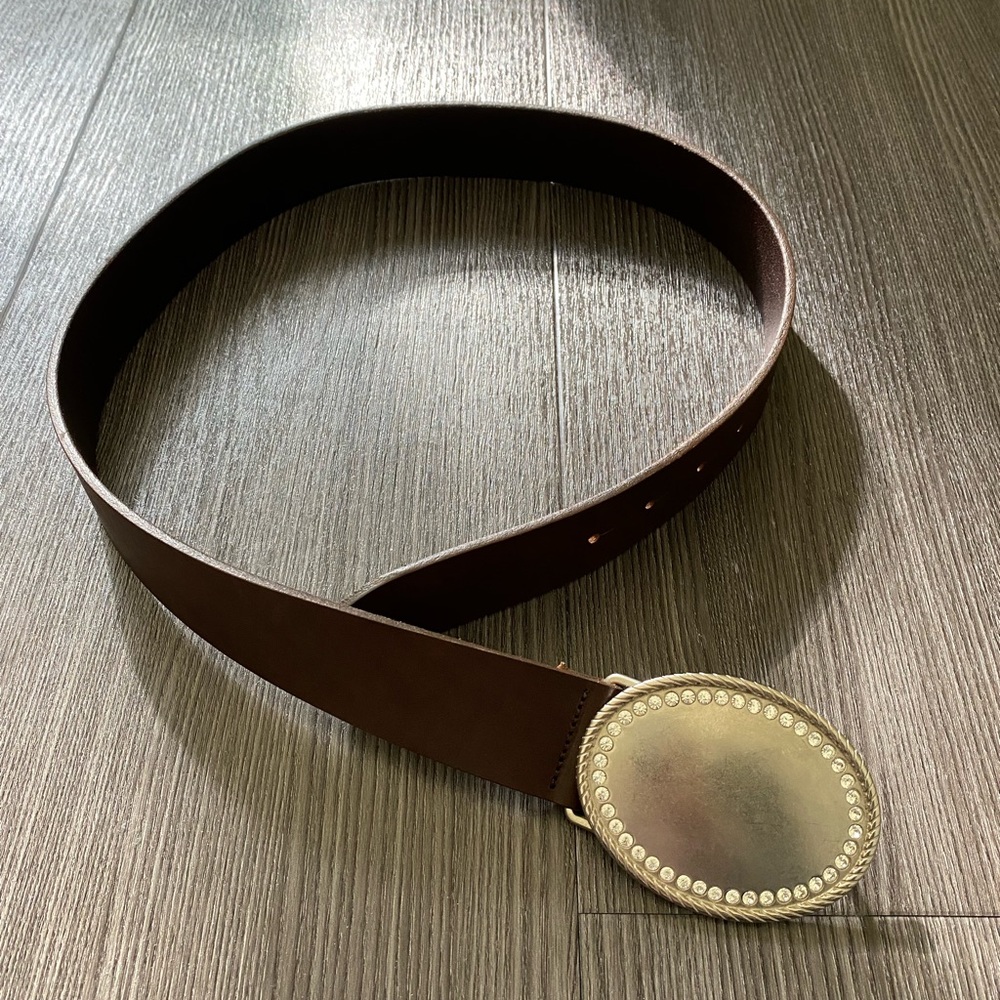 Abercrombie & Fitch brown leather belt silver rhinestone buckle Small